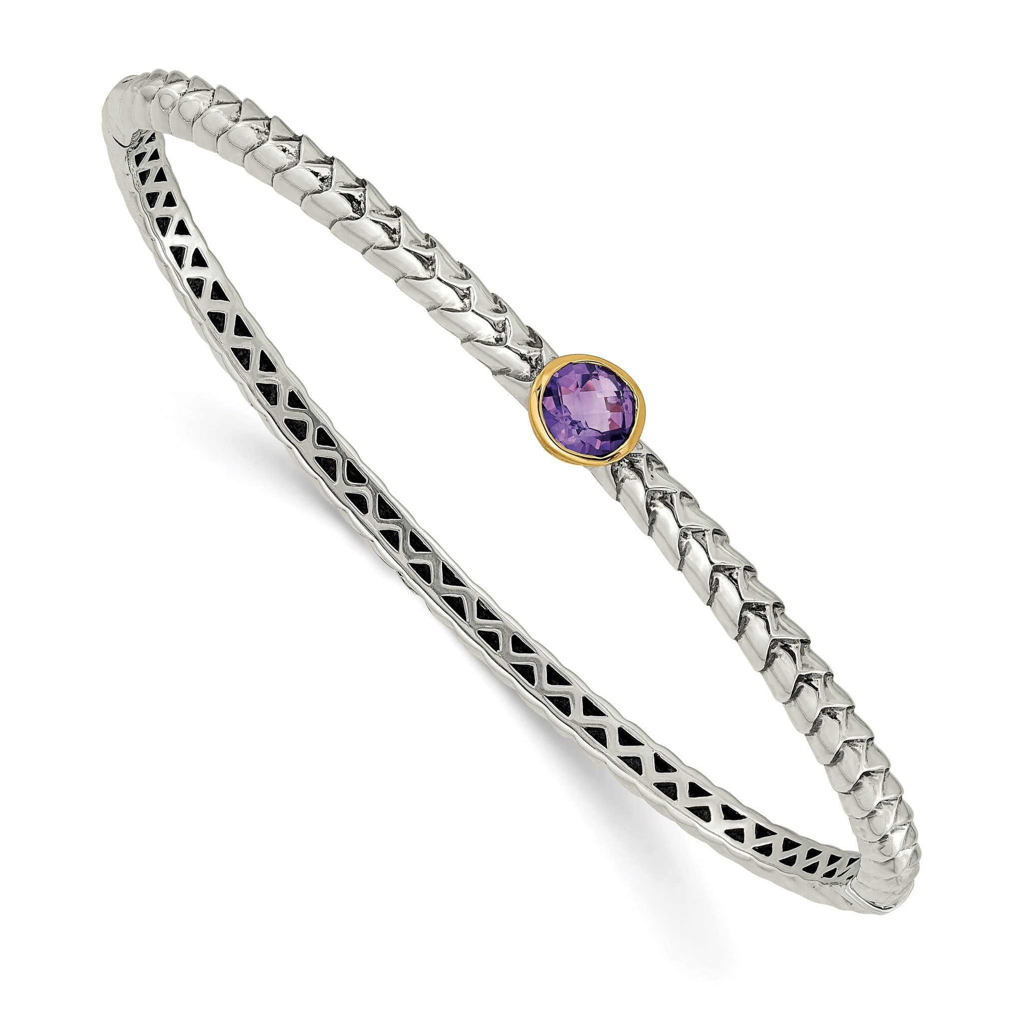 Sophia Jewelers Sterling Silver Bangle with 14K Gold Accent & Amethyst