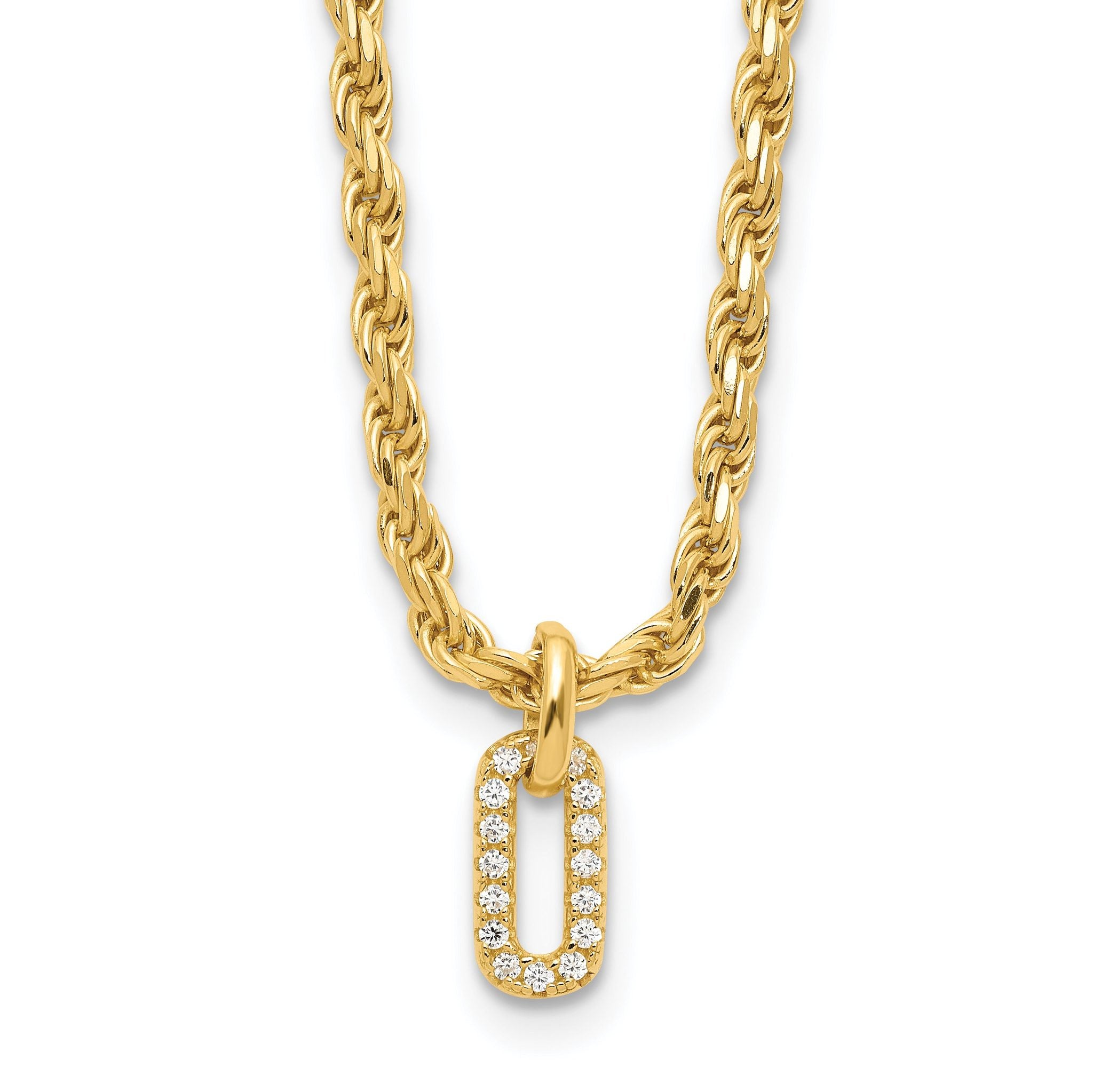 Sterling Silver Gold-plt Polished CZ Pendant w/1.5in ext. Necklace Main image