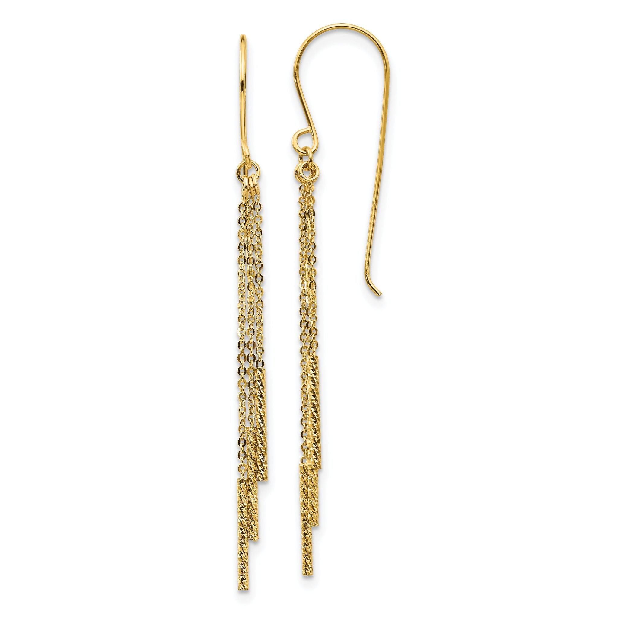 14k Polished Diamond-cut Chain and Bar Shepherd Hook Earrings Main image