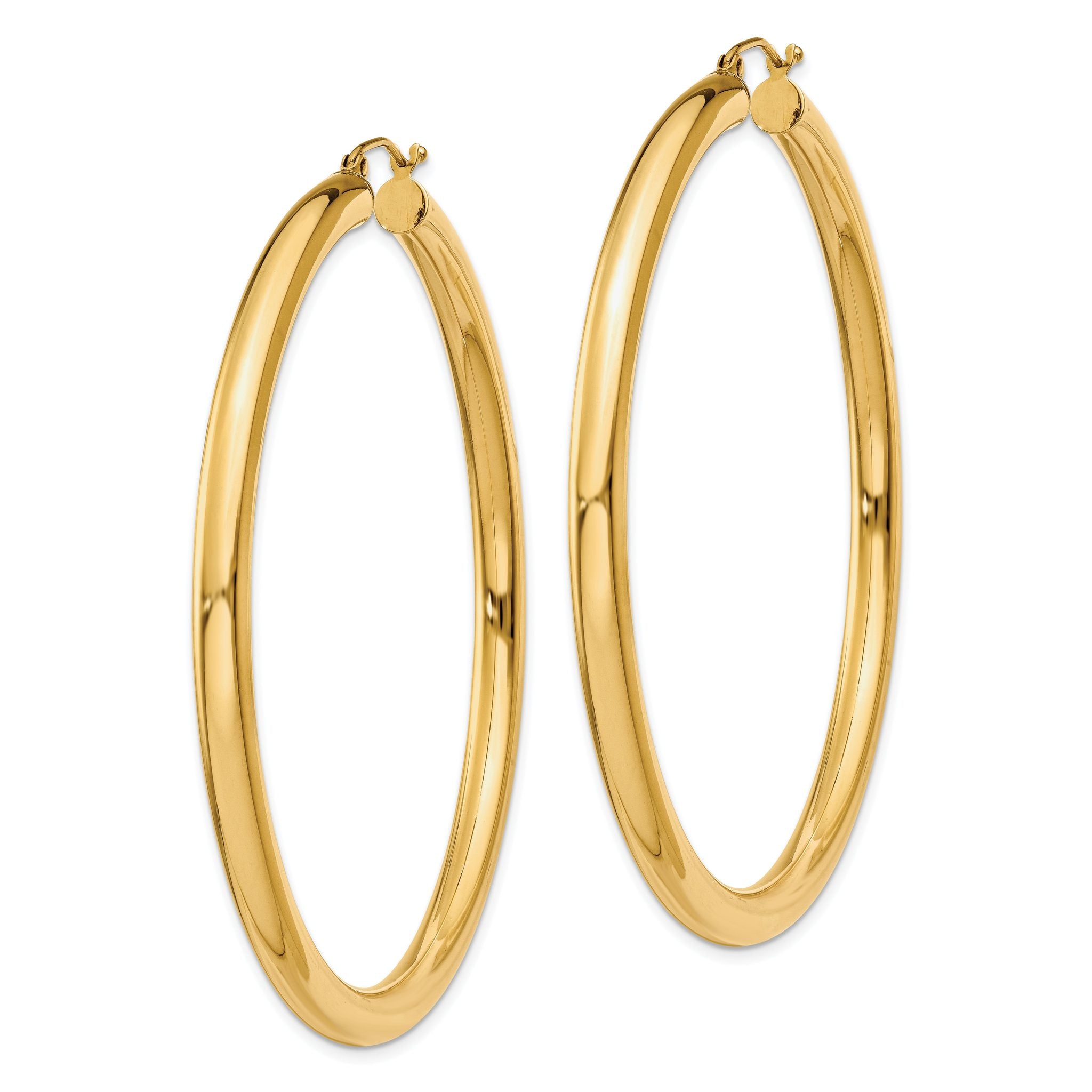 10K Gold Polished 4mm Hoop Earrings for Women 50mm Elegant Design Secondary image