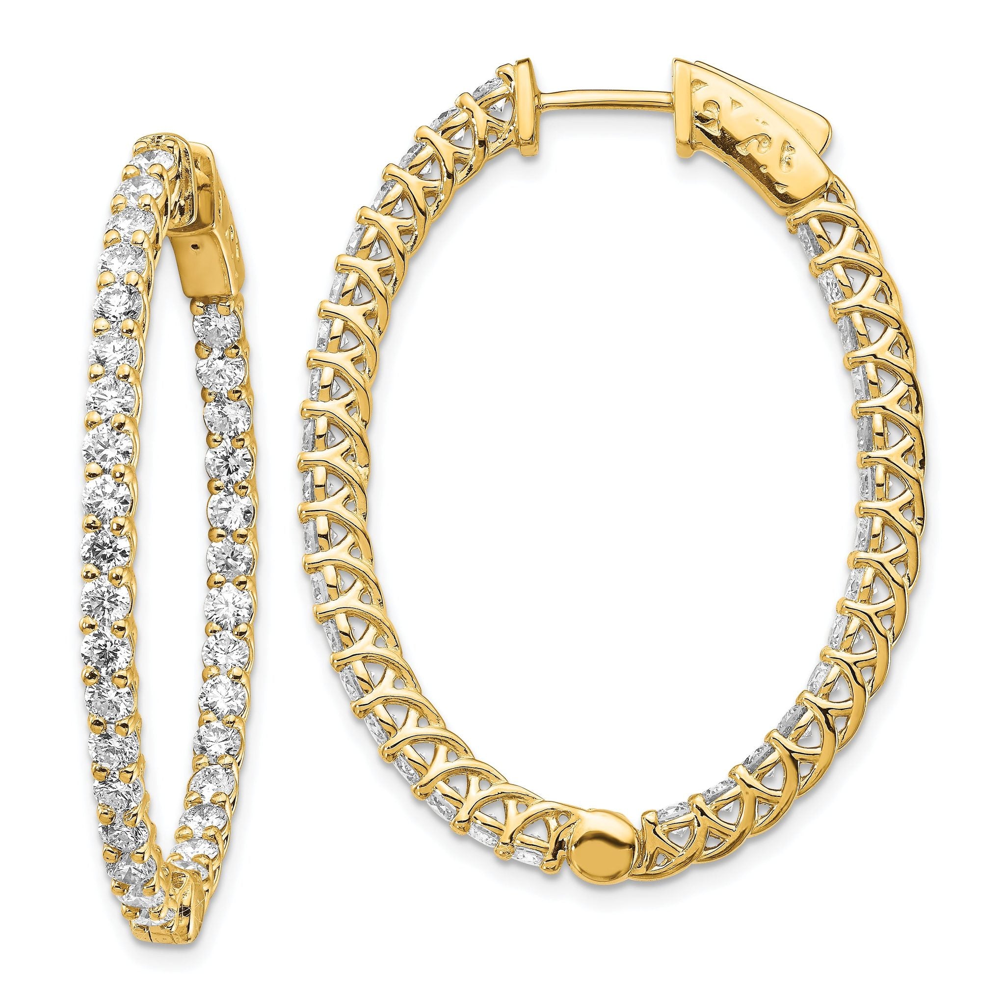 14k Yellow Gold 3 1/3 carat Lab Grown Diamond VS/SI+ G+ Oval In and Out Safety Clasp Hoop Earrings Main image