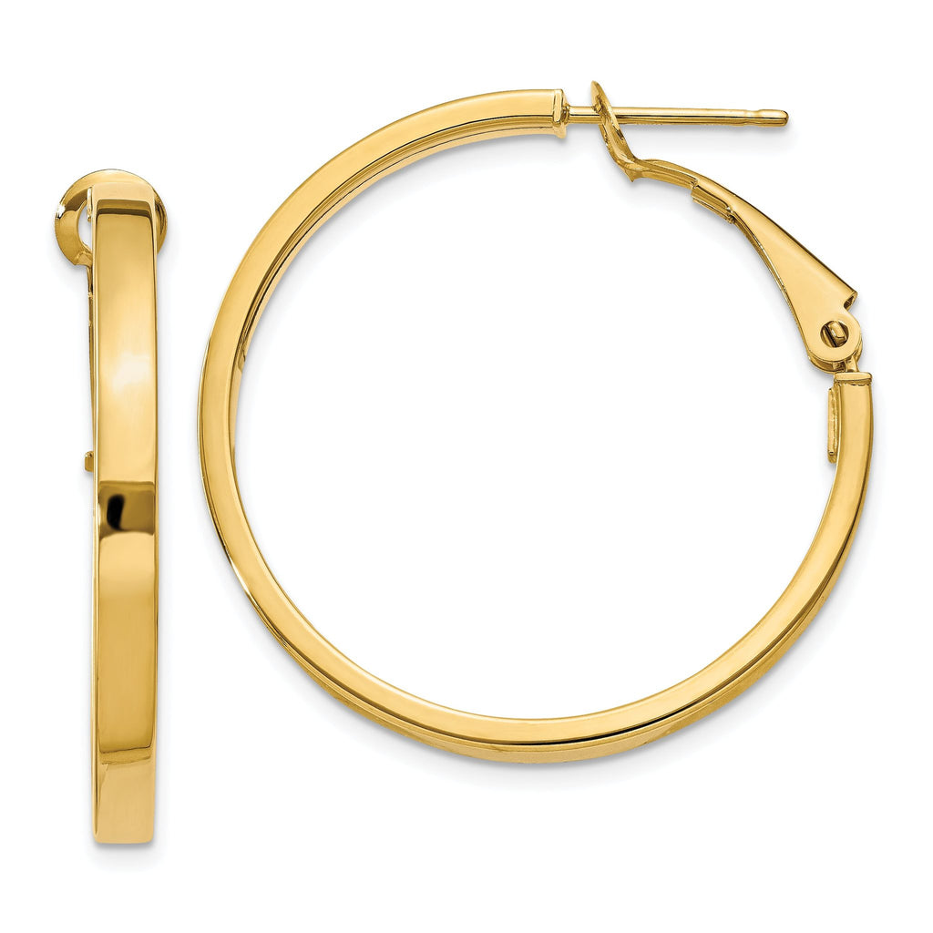 14k 3x25mm Polished Square Tube Round Hoop Earrings