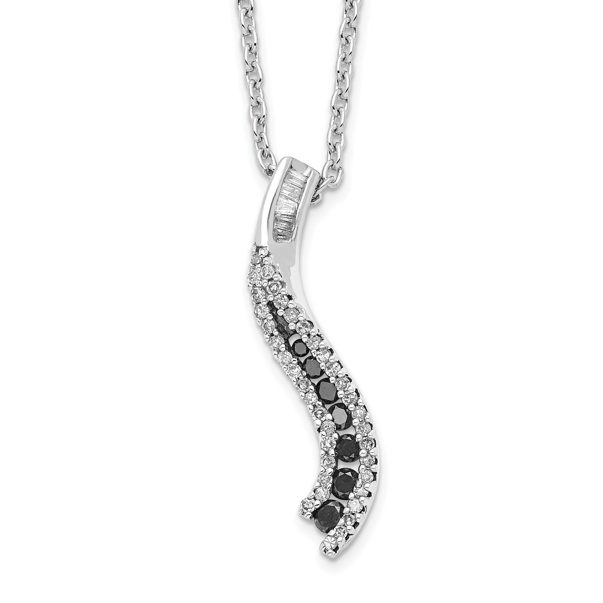 White Night Sterling Silver Diamond Necklace with Rhodium Finish and Extender Main image