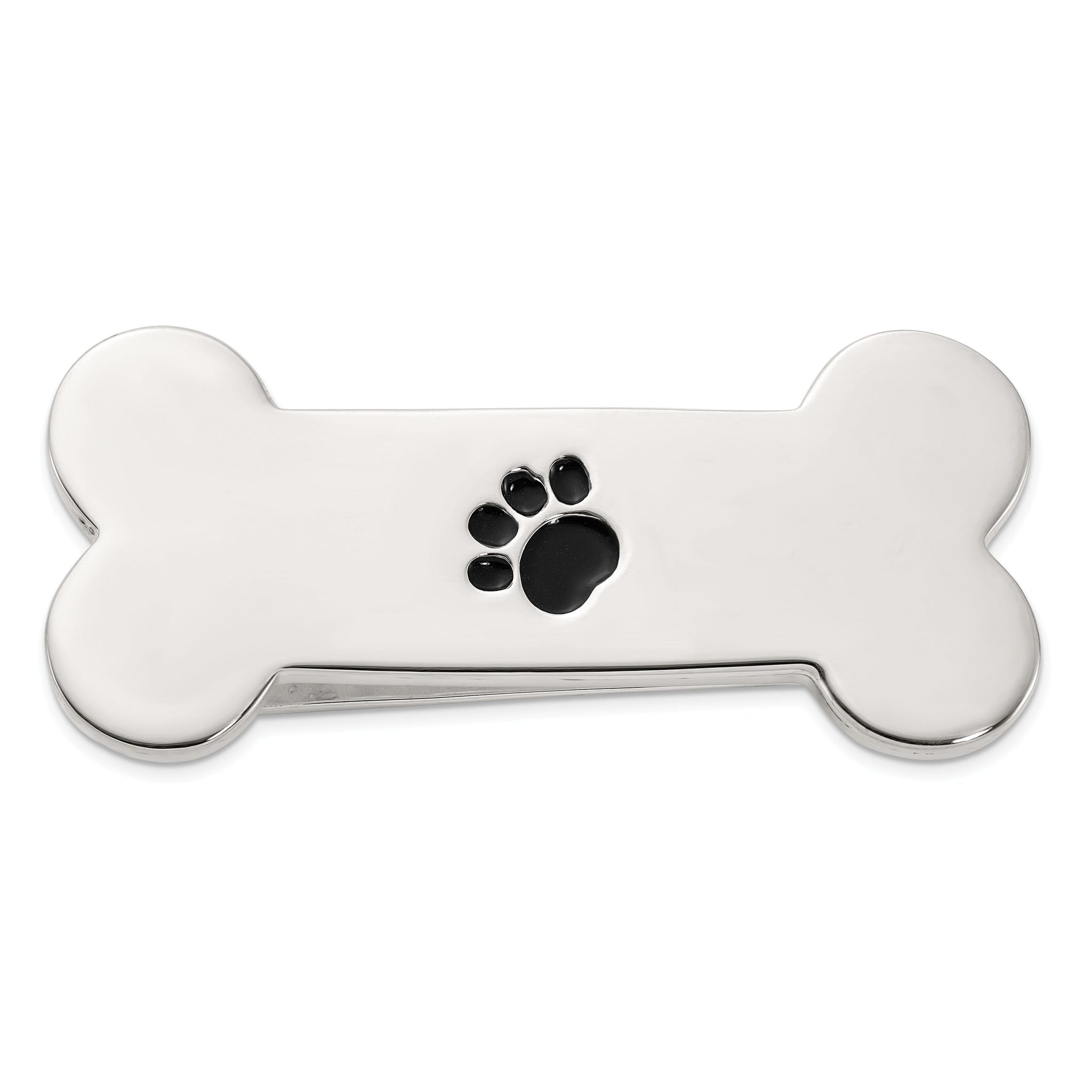 Sterling Silver Dog Bone with Enamel Paw Print Money Clip Main image