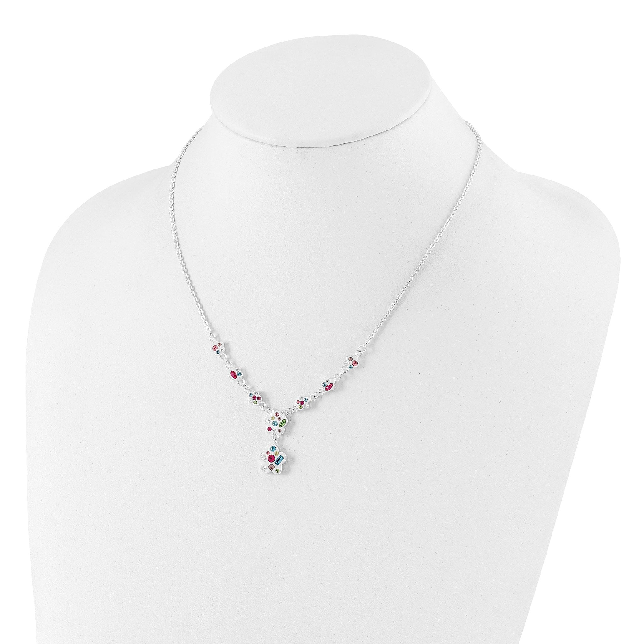 Sterling Silver Stellux Multicolor Crystal Flower With  2in ext. Necklace Secondary image