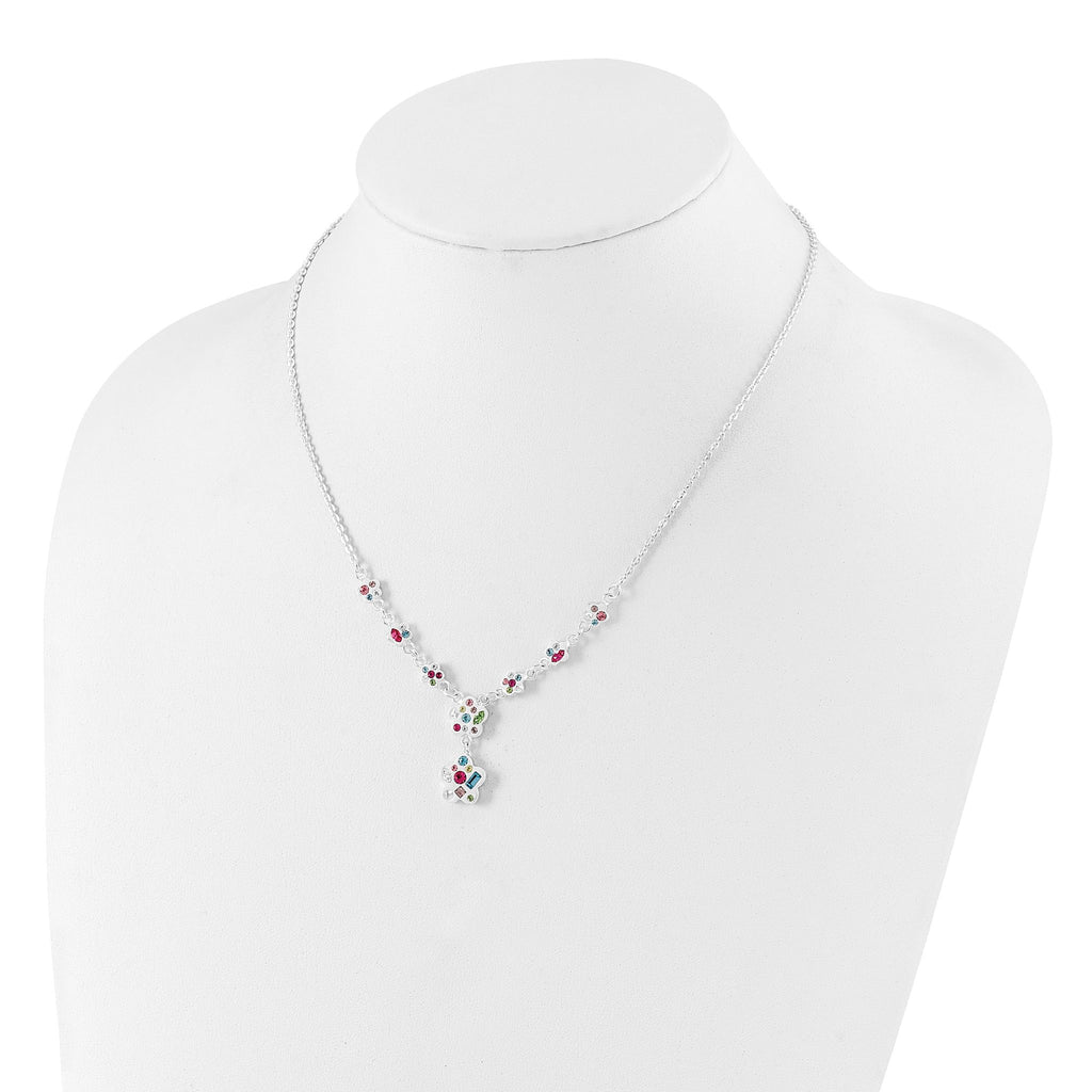Sterling Silver Stellux Multicolor Crystal Flower With  2in ext. Necklace