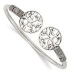 Sterling Silver 925 Flexible Tree Cuff Bracelet with Polished Antiqued Finish