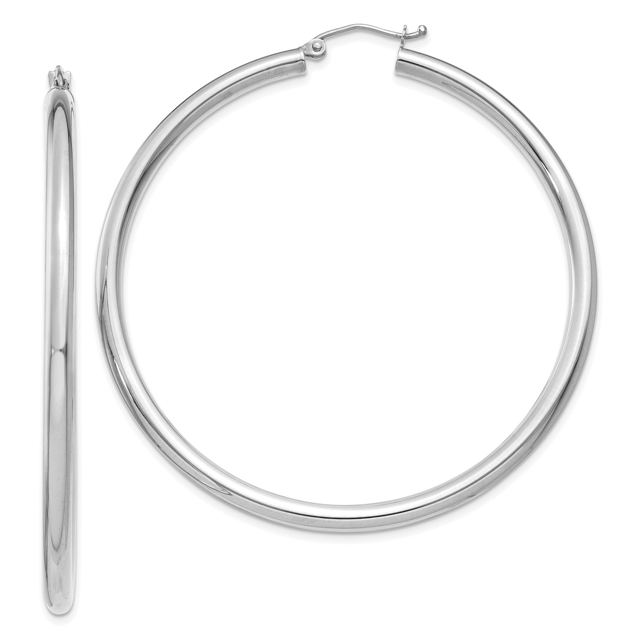 14K White Gold Polished 3mm Lightweight Tube Hoop Earrings Main image