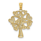 14K Gold and White Rhodium Polished Hearts Tree Pendant  Elegant Cast Design