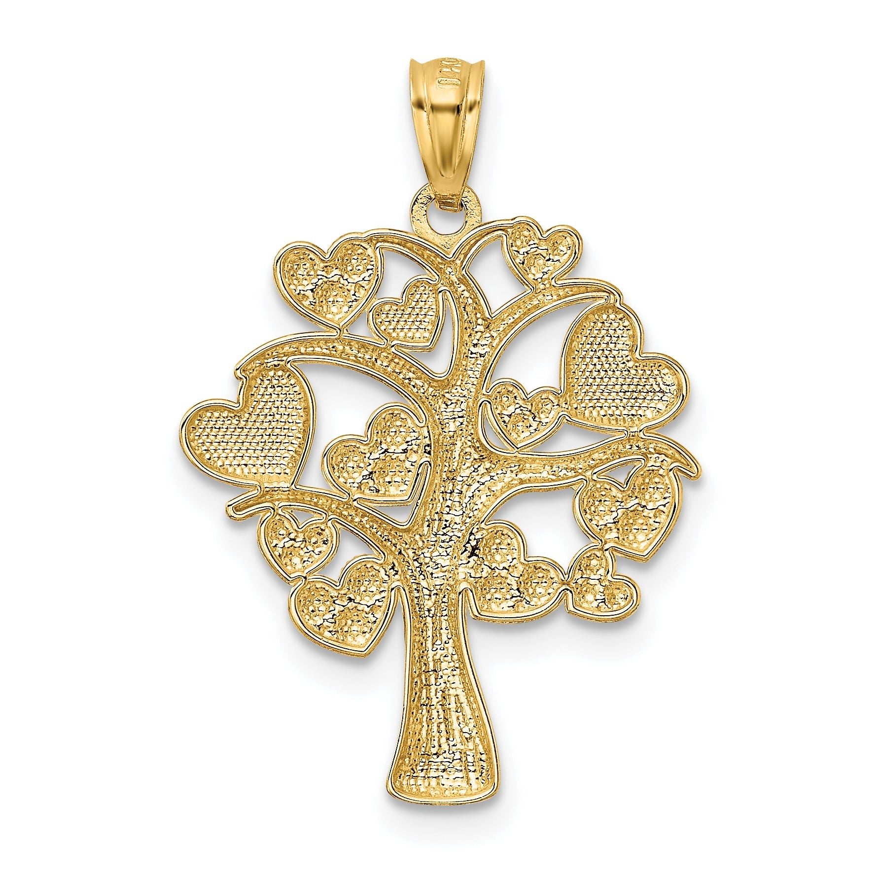 14K Gold and White Rhodium Polished Hearts Tree Pendant  Elegant Cast Design