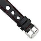 Grand Prix Leather Watch Band in Black with Red Stitching, 20mm