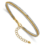 14k Two-Tone Textured Woven 5mm Flexible Bangle Bracelet Plus 1.25 inch Extender