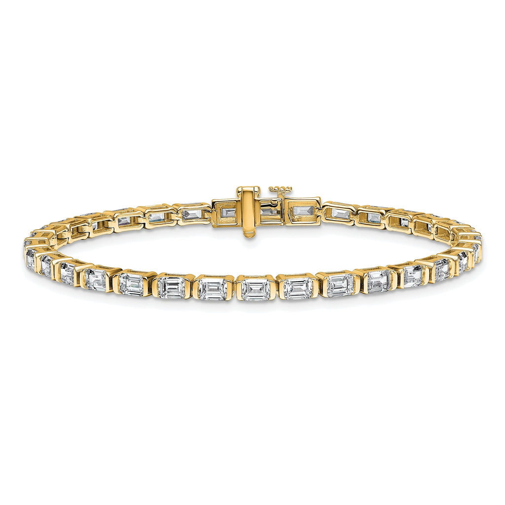 14k 7 1/2 carat Certified Lab Grown Diamond VS+ F+ Complete Emerald Bezel Set Tennis Bracelet