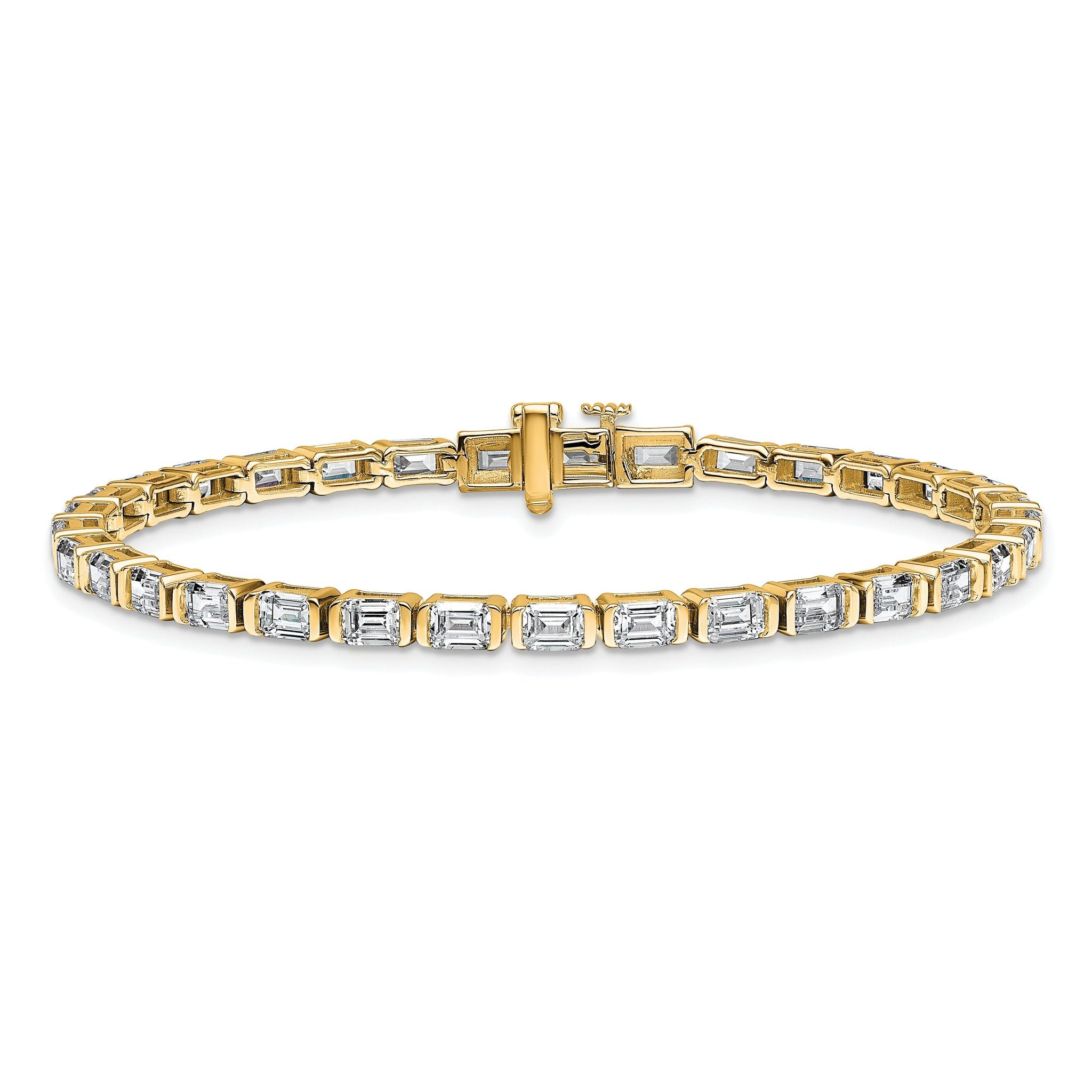 14k 7 1/2 carat Certified Lab Grown Diamond VS+ F+ Complete Emerald Bezel Set Tennis Bracelet