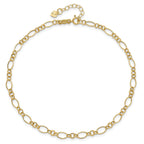 Fancy Figaro Link Anklet in 14K Yellow Gold