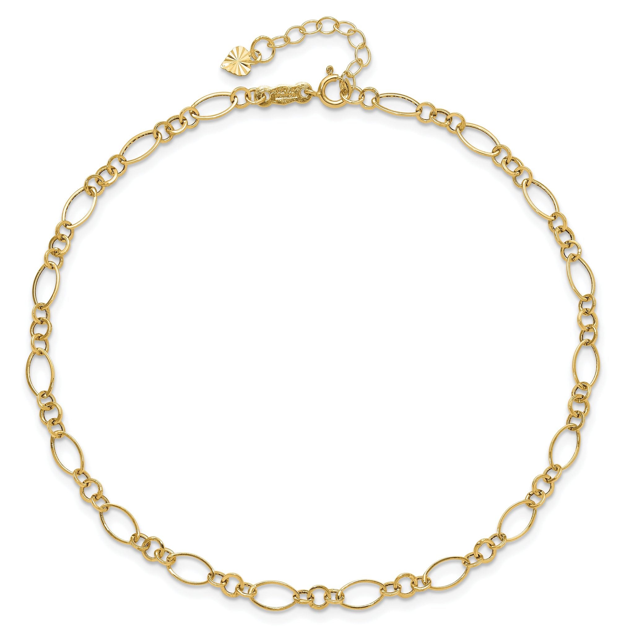 Fancy Figaro Link Anklet in 14K Yellow Gold