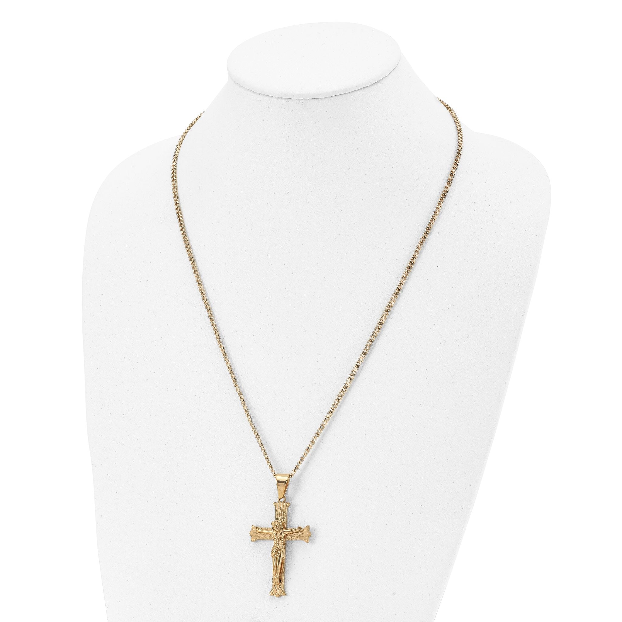 Chisel Stainless Steel Polished Yellow IP-plated Crucifix Pendant on a 24 inch Curb Chain Necklace Secondary image