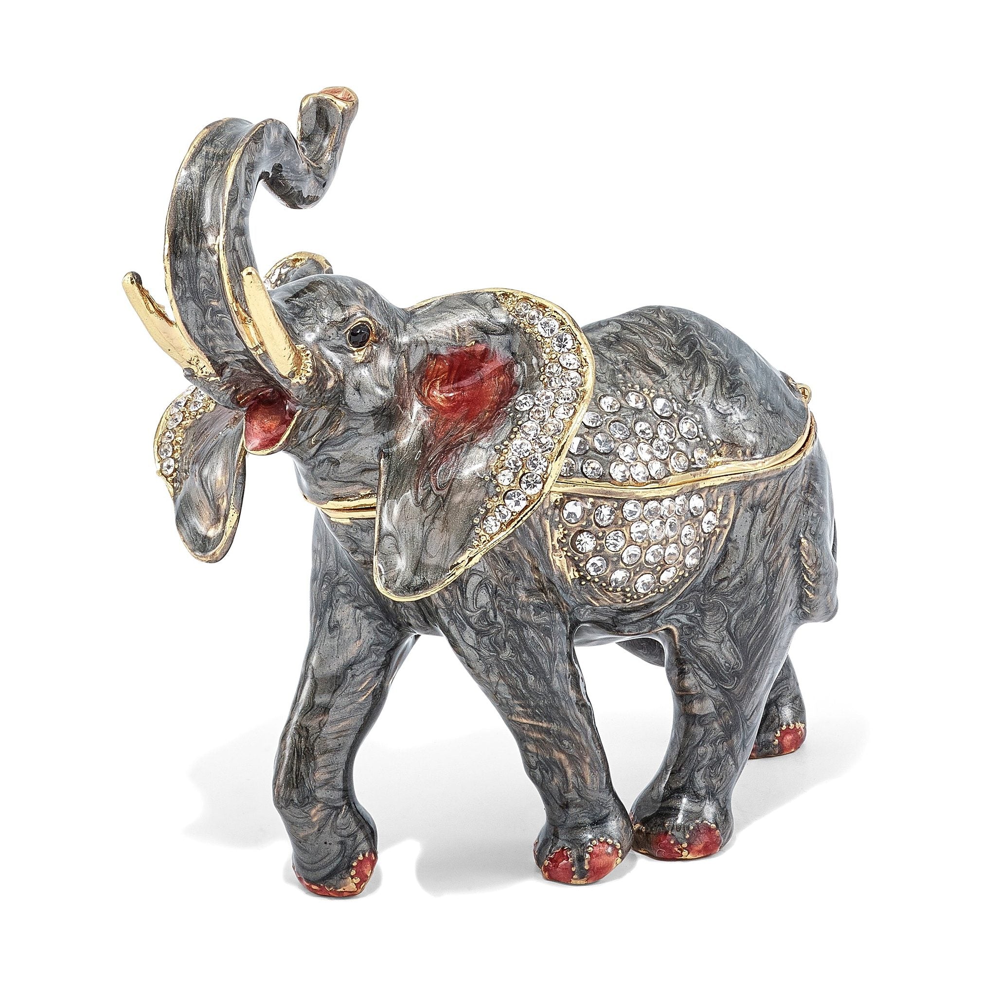 Luxury Giftware by Jere Pewter Bejeweled Crystals Gold-tone Enameled ZARA Trumpeting Elephant Trinket Box with Matching 18 Inch Necklace Main image