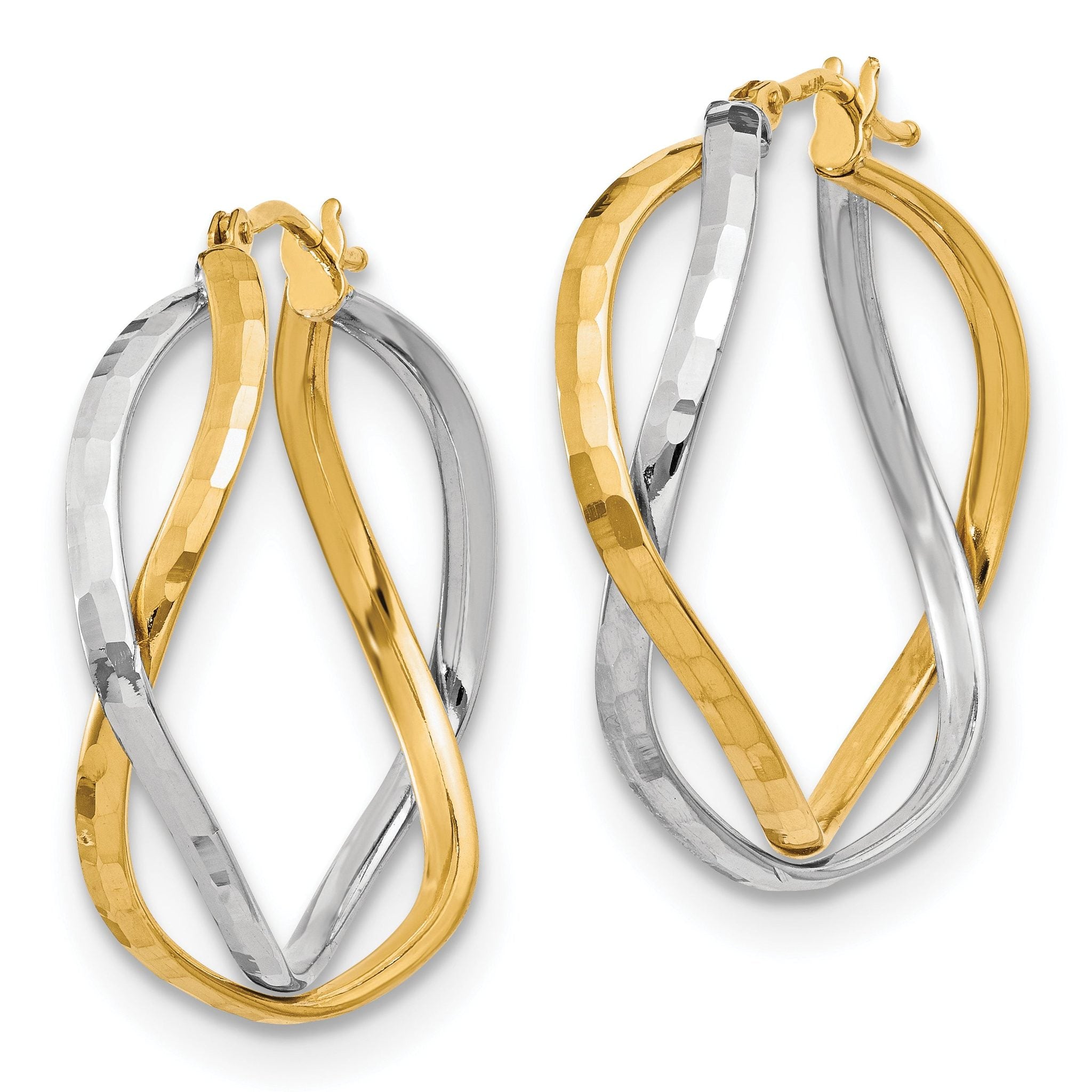 14K with Rhodium Polished Criss Cross Hoop Earrings Secondary image