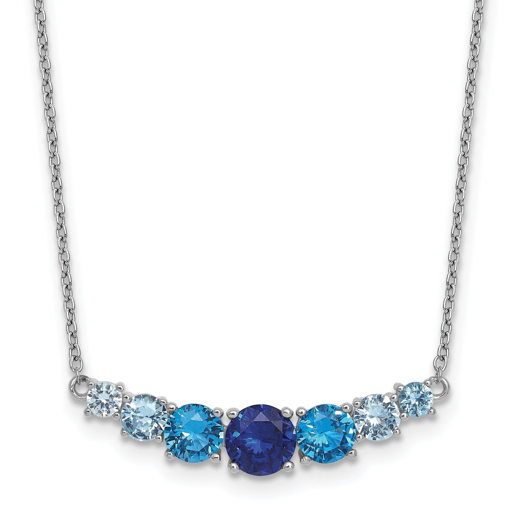 Sterling Silver Rhodium-plated Polished Lab Created Spinel/Lab Created Aquamarine/CZ  16 Inch with 2 Inch Extension Necklace