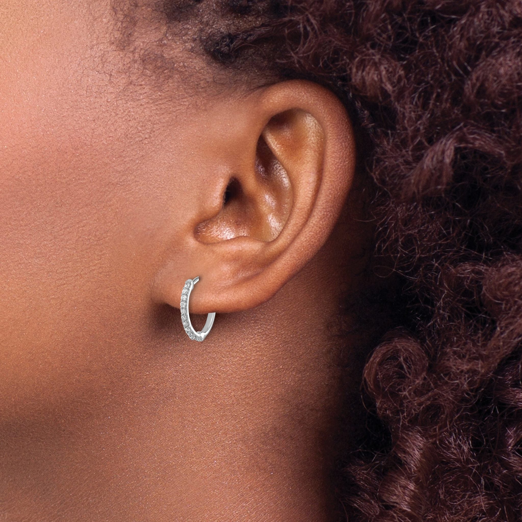 14k White Gold 1/5 carat Lab Grown Diamond VS/SI+ G+ Complete Hinged Hoop Earrings