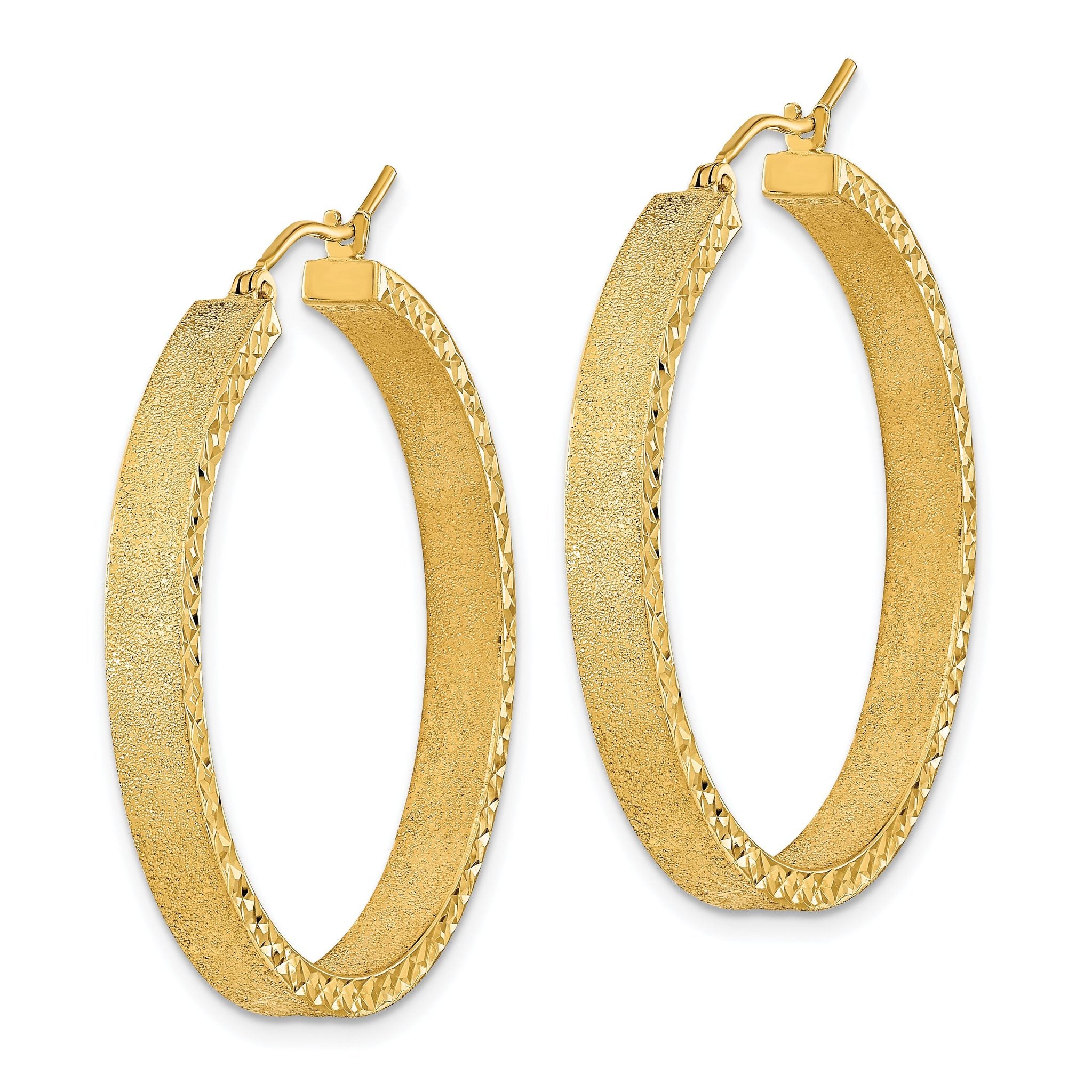 14K Satin and Diamond-cut Hoop Earrings Secondary image