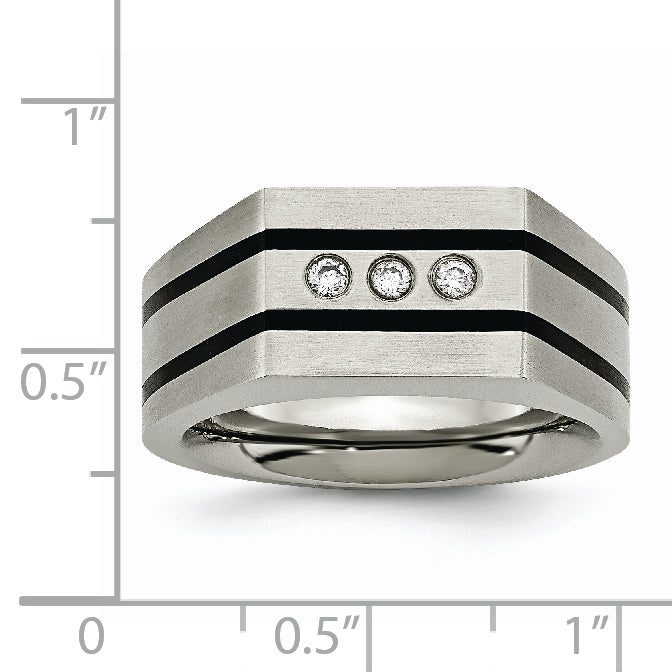Chisel Titanium Brushed and Polished Black IP-plated CZ Signet Ring