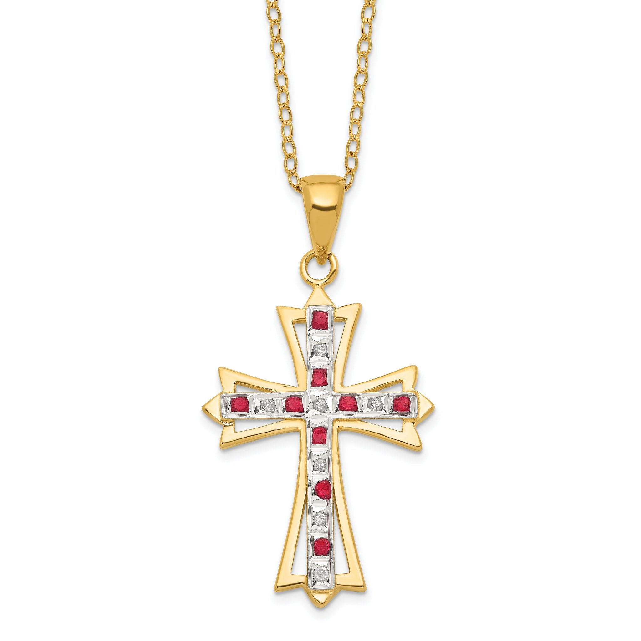 Sophia Jewelers Gold-Plated Sterling Silver Ruby Diamond Cross Necklace Main image