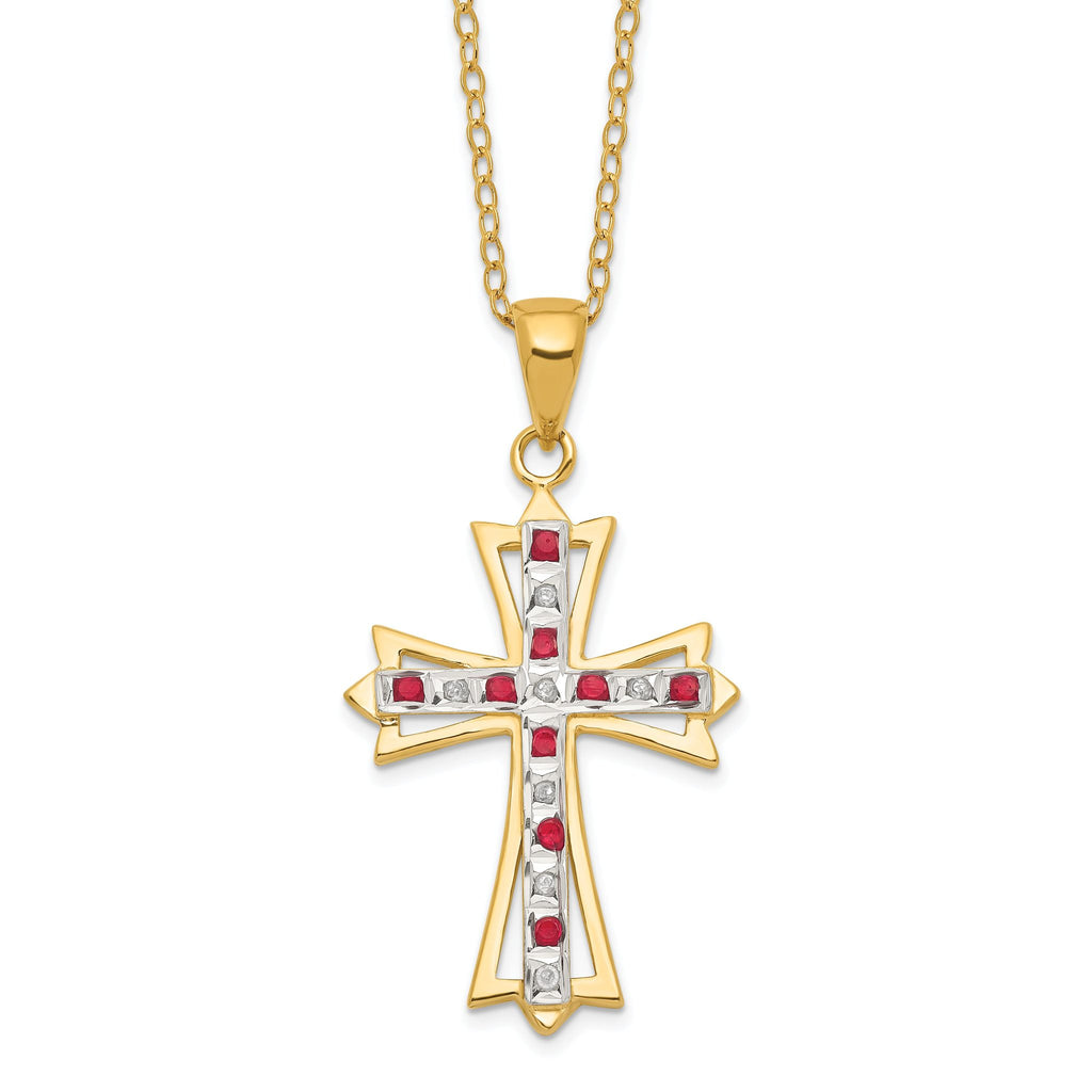 Sophia Jewelers Gold-Plated Sterling Silver Ruby Diamond Cross Necklace
