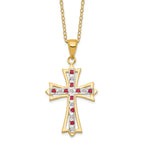 Sophia Jewelers Gold-Plated Sterling Silver Ruby Diamond Cross Necklace