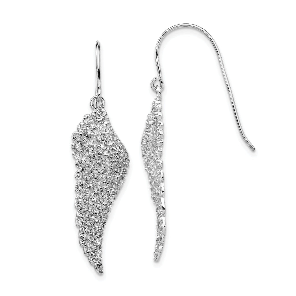 Cheryl Sterling Silver Rhodium-Plated CZ Angel Wing Dangle Earrings Gift Ready