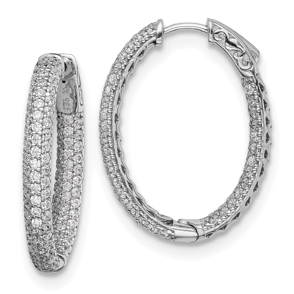 Sterling Shimmer Sterling Silver Rhodium-plated 208 Stone PavÃƒÆ’Ã‚Â¢ÃƒÂ¢Ã‚â€šÃ‚Â¬Ãƒâ€¦Ã‚Â¡ 1.5mm CZ In and Out Oval Hinged Hoop Earrings