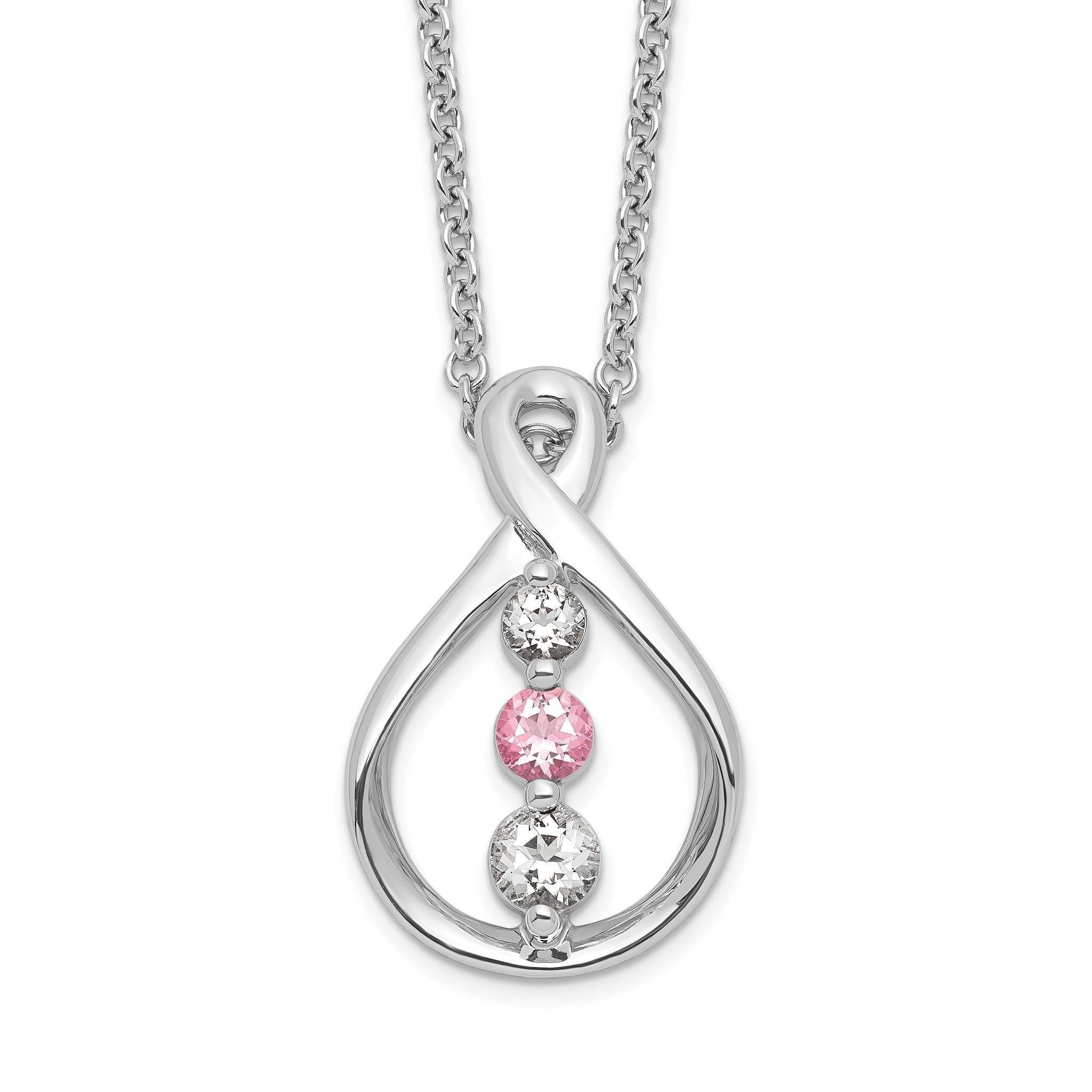 Sophia Jewelers 10K White Gold Rhodium Necklace with Pink and White Topaz