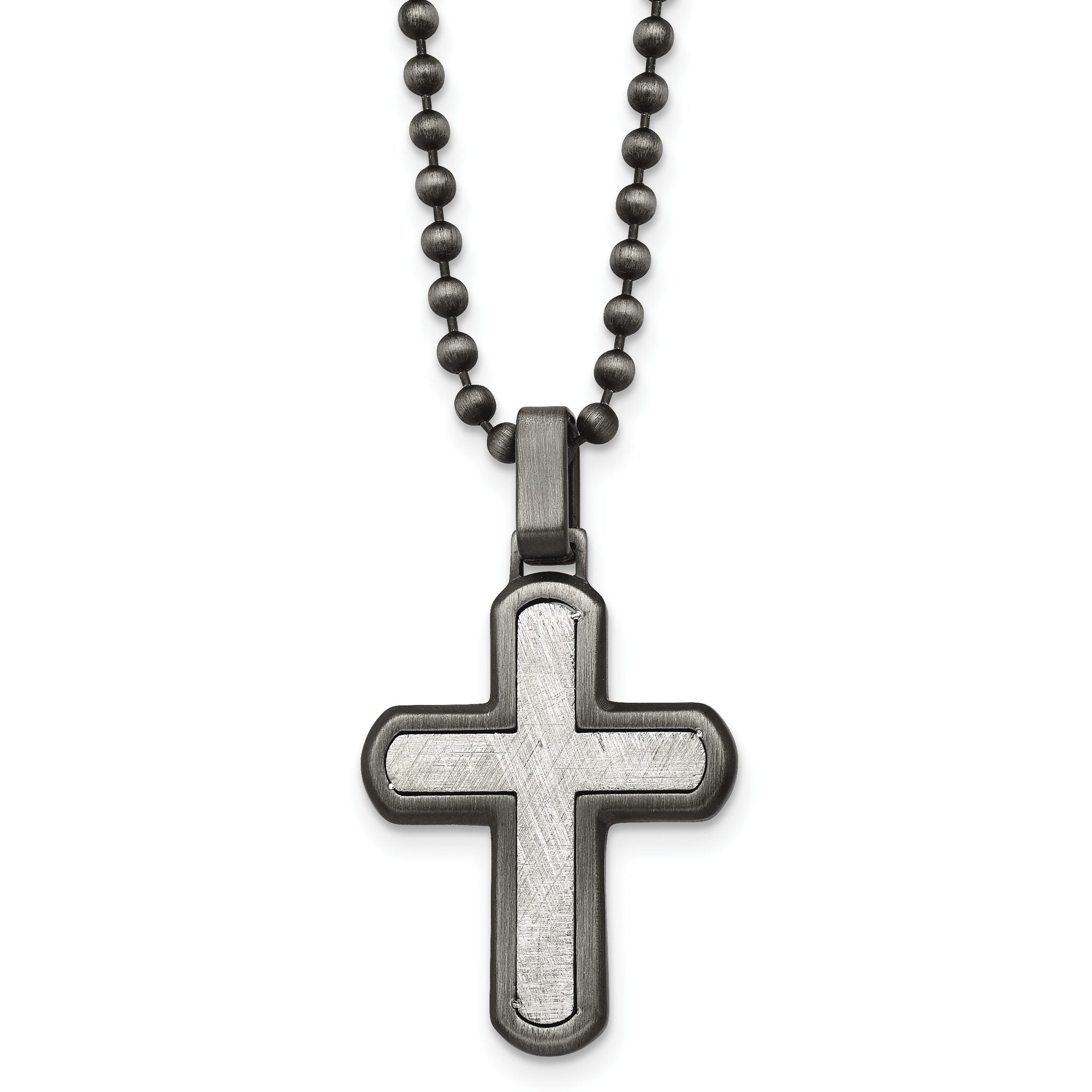 Chisel Stainless Steel Antiqued White Bronze Plated with Scratch Finish Cross Pendant on a 22 inch Ball Chain Necklace Main image