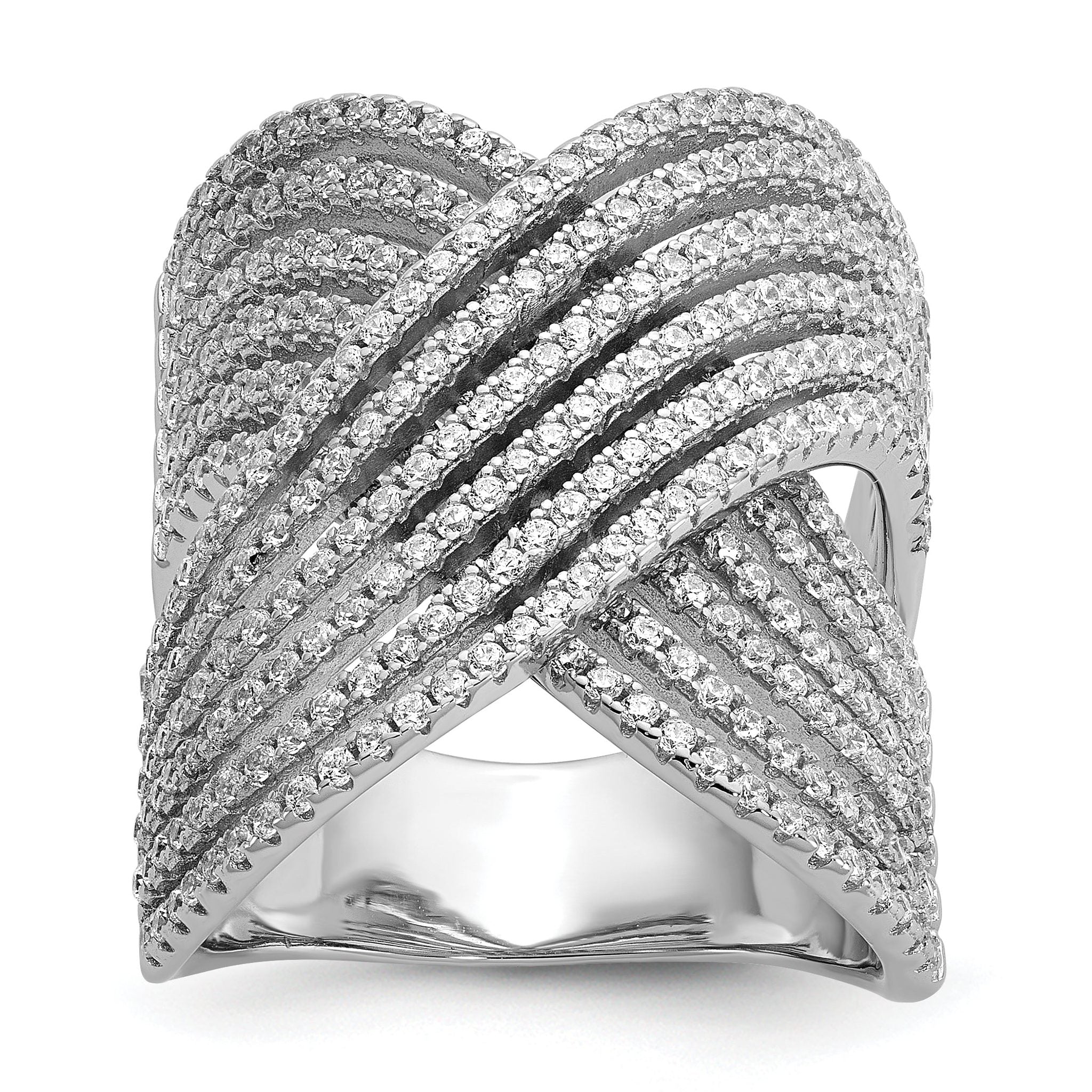 Cheryl M Sterling Silver Rhodium-plated Polished Fancy CZ X Ring Main image