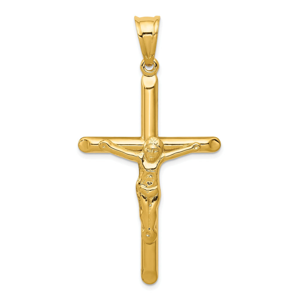 14K Gold Polished Hollow Crucifix Pendant Elegant Religious Charm