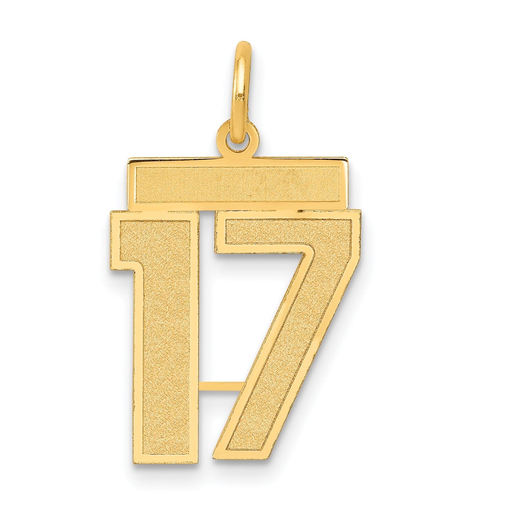 14K Gold Satin Number 17 Charm with Brushed Finish  Medium Size Main image