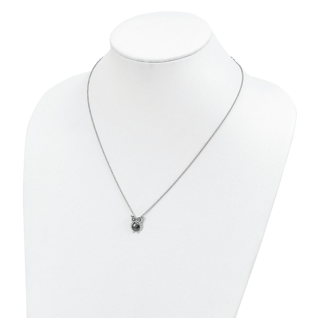 Brilliant Embers Sterling Silver Rhodium-plated 22 Stone 18 inch Micro PavÃƒÆ’Ã†â€™Ãƒâ€šÃ‚Â¢ÃƒÆ’Ã‚Â¢Ãƒâ€šÃ¢â‚¬Å¡Ãƒâ€šÃ‚Â¬ÃƒÆ’Ã¢â‚¬Â¦Ãƒâ€šÃ‚Â¡ CZ Owl Necklace with 2 Inch Extender