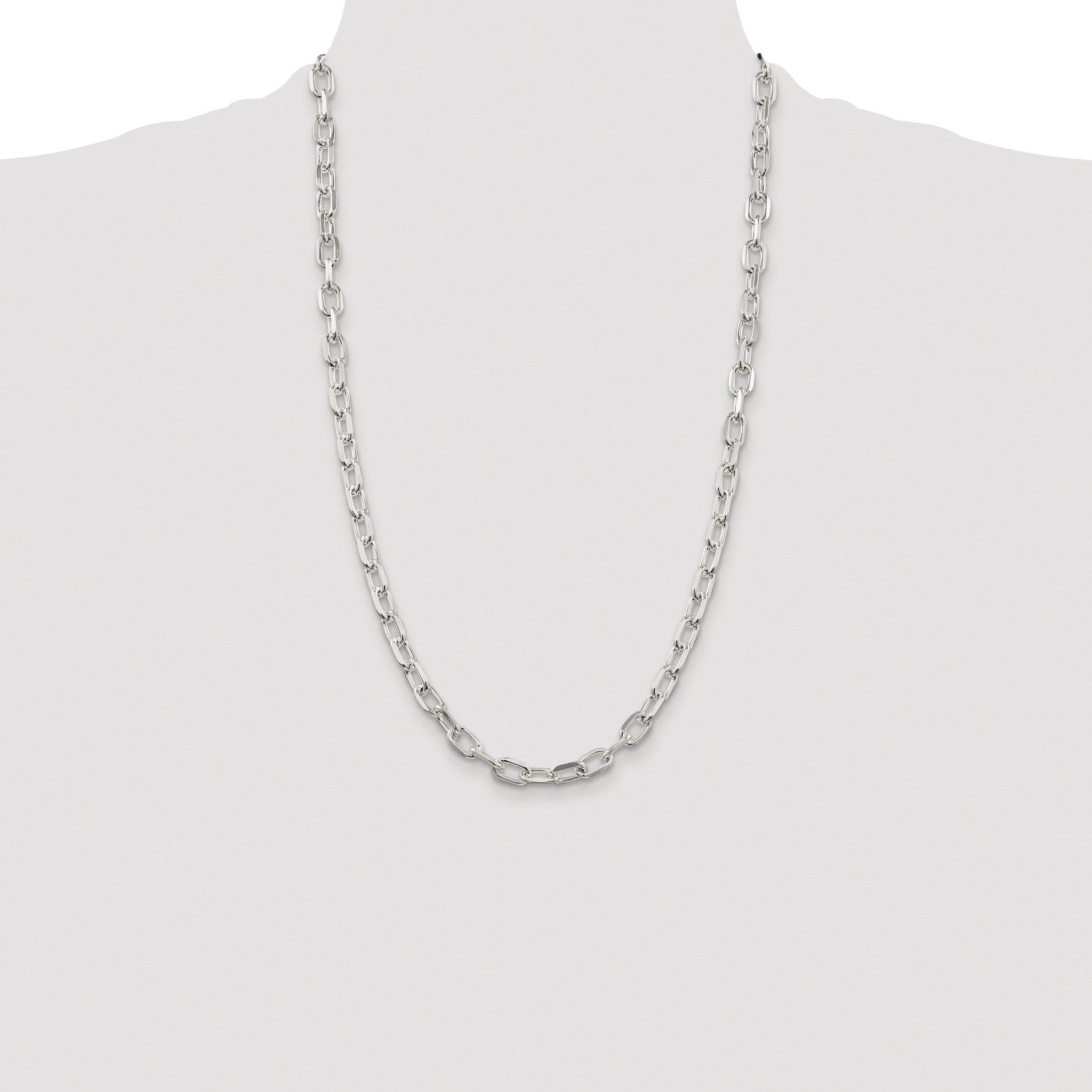 Sterling Silver Rhodium-plated 6.65mm Diamond-cut Long Link Cable Chain
