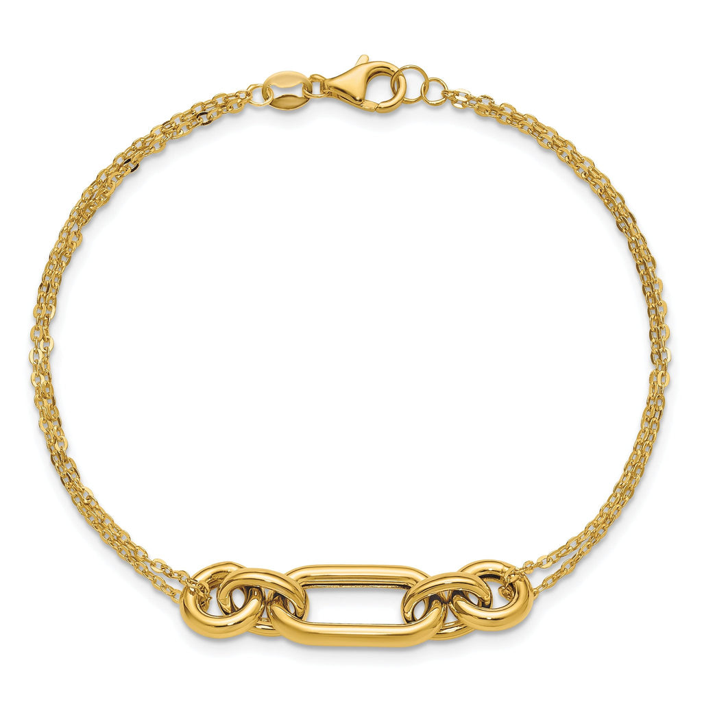 14K Polished Fancy Two-Strand Mixed Links Bracelet