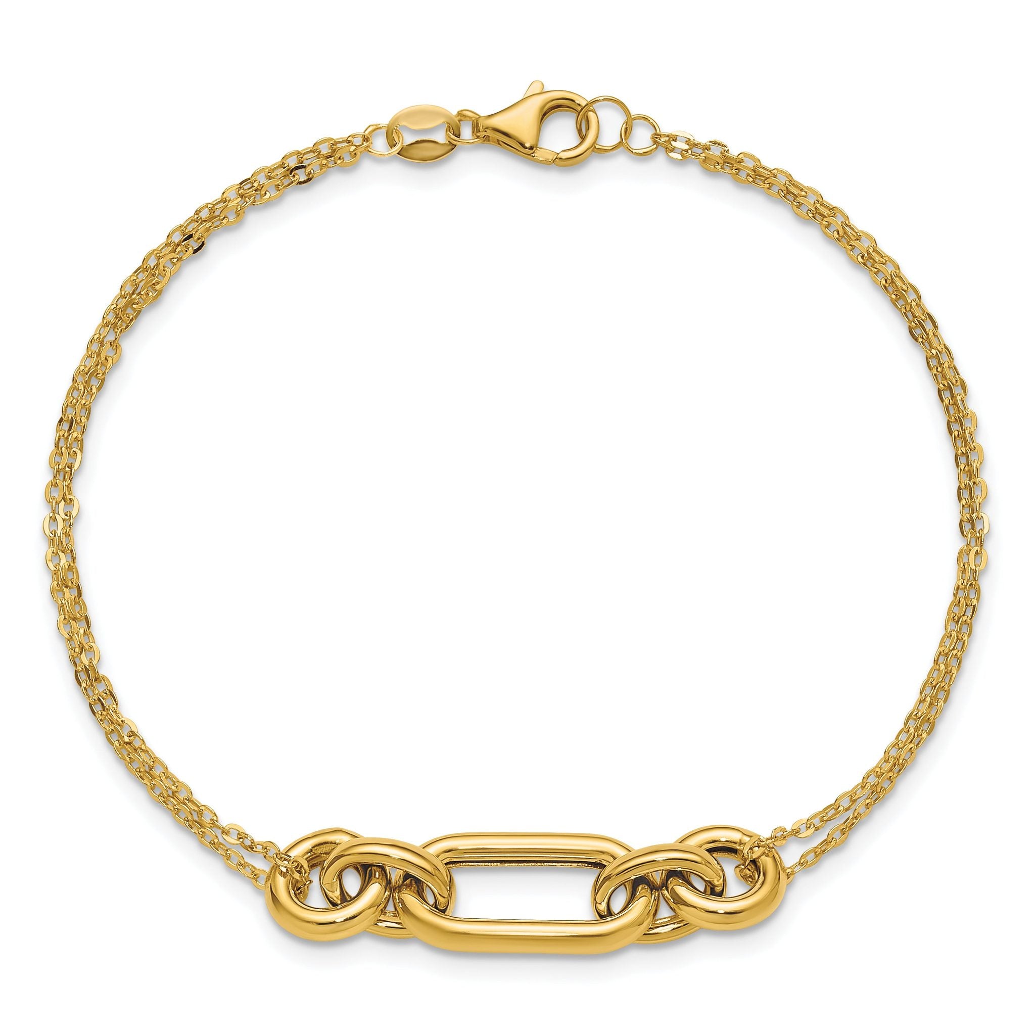 14K Polished Fancy Two-Strand Mixed Links Bracelet