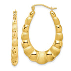 10K Yellow Gold Satin & Polished Hollow Hoop Earrings with Secure Closure