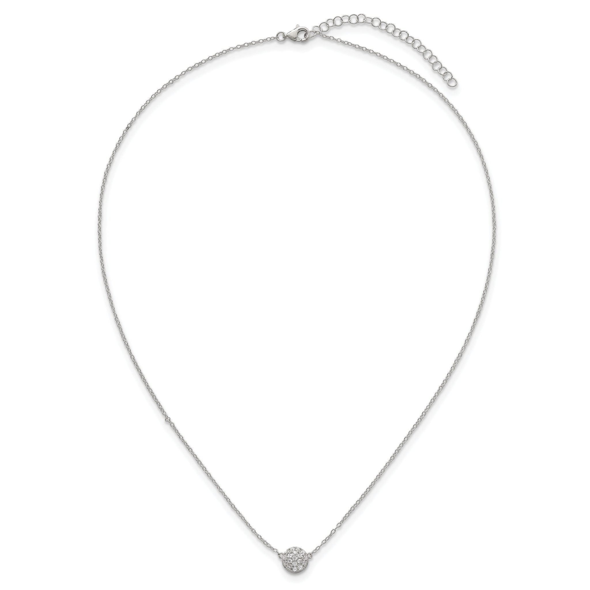 Sterling Silver Polished 7.00mm Pave CZ Circle 16 Inch with 2 Inch Extension Necklace