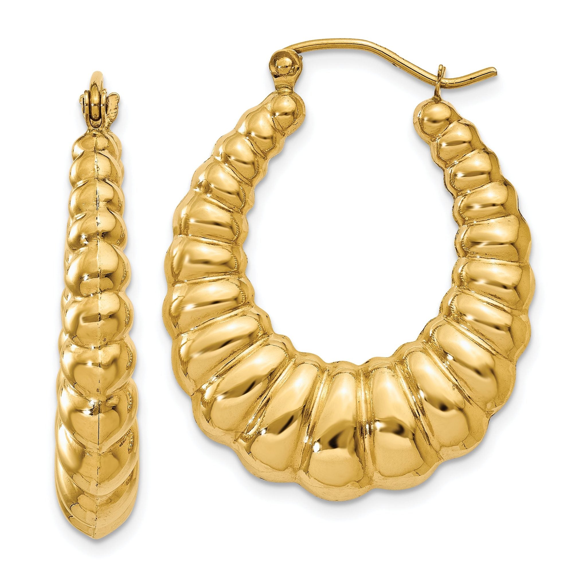 14K Gold Polished Scalloped Hoop Earrings for Women Elegant Design