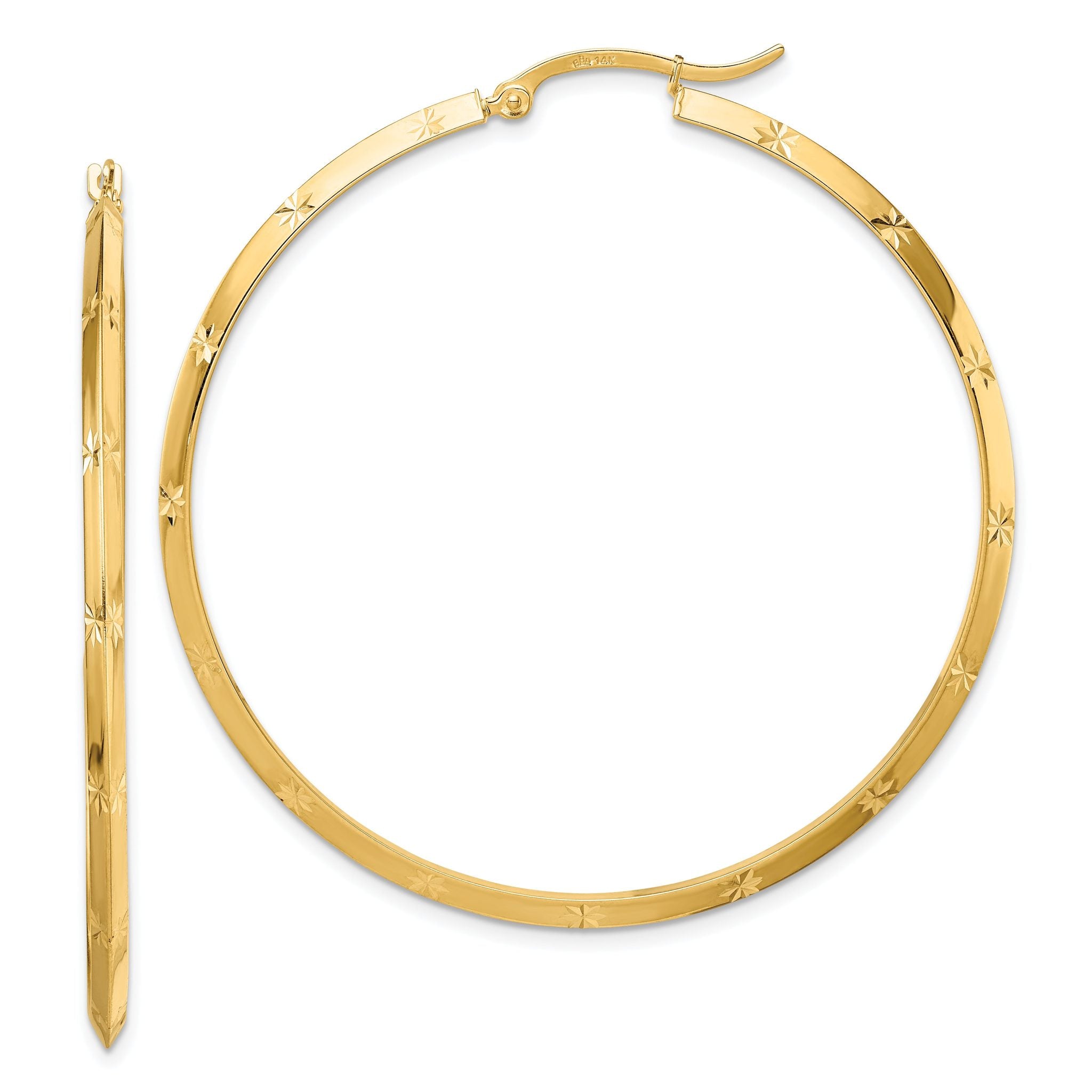 14K Polished Diamond-Cut Hoop Earrings