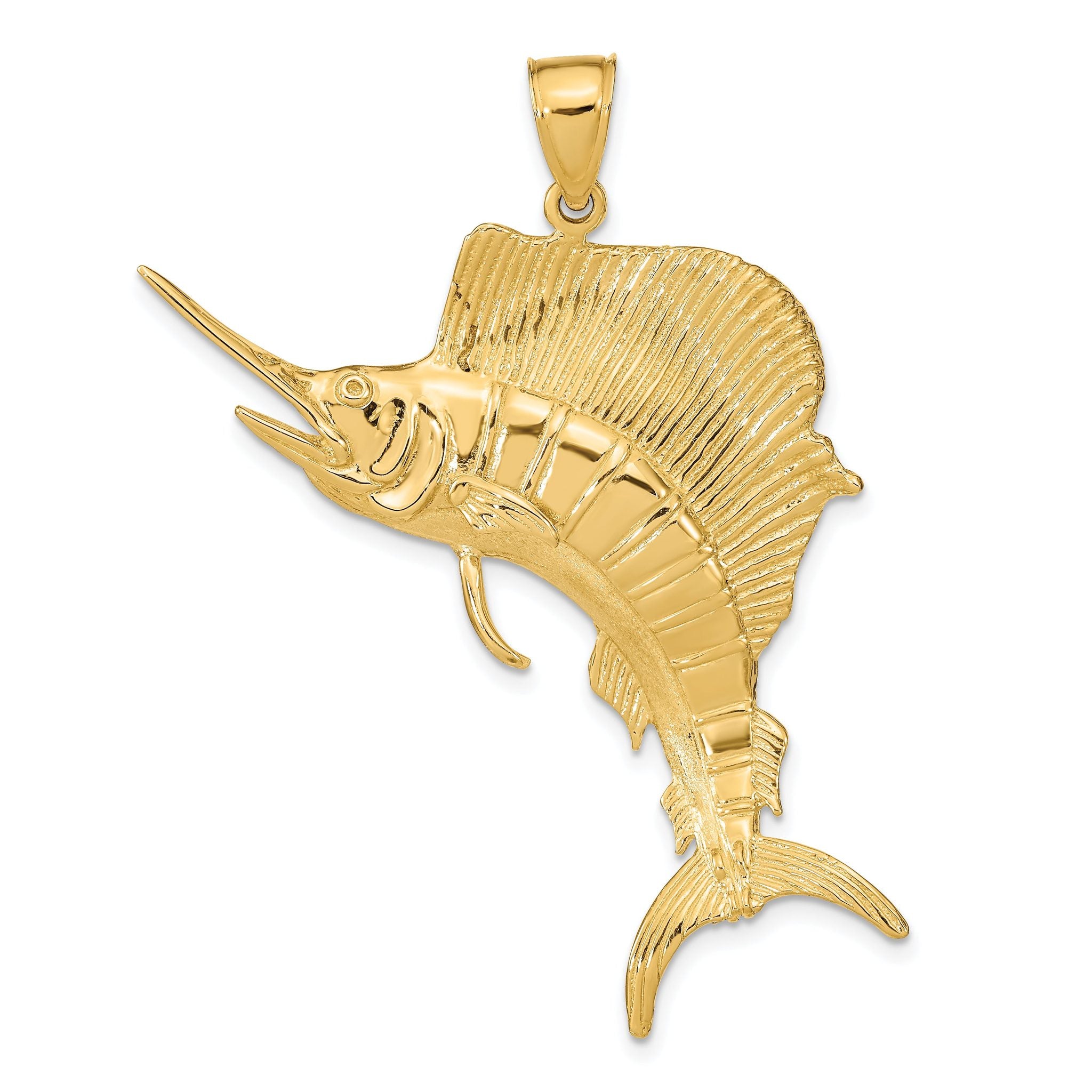 14K 3-D Polished Textured Sailfish Charm Main image