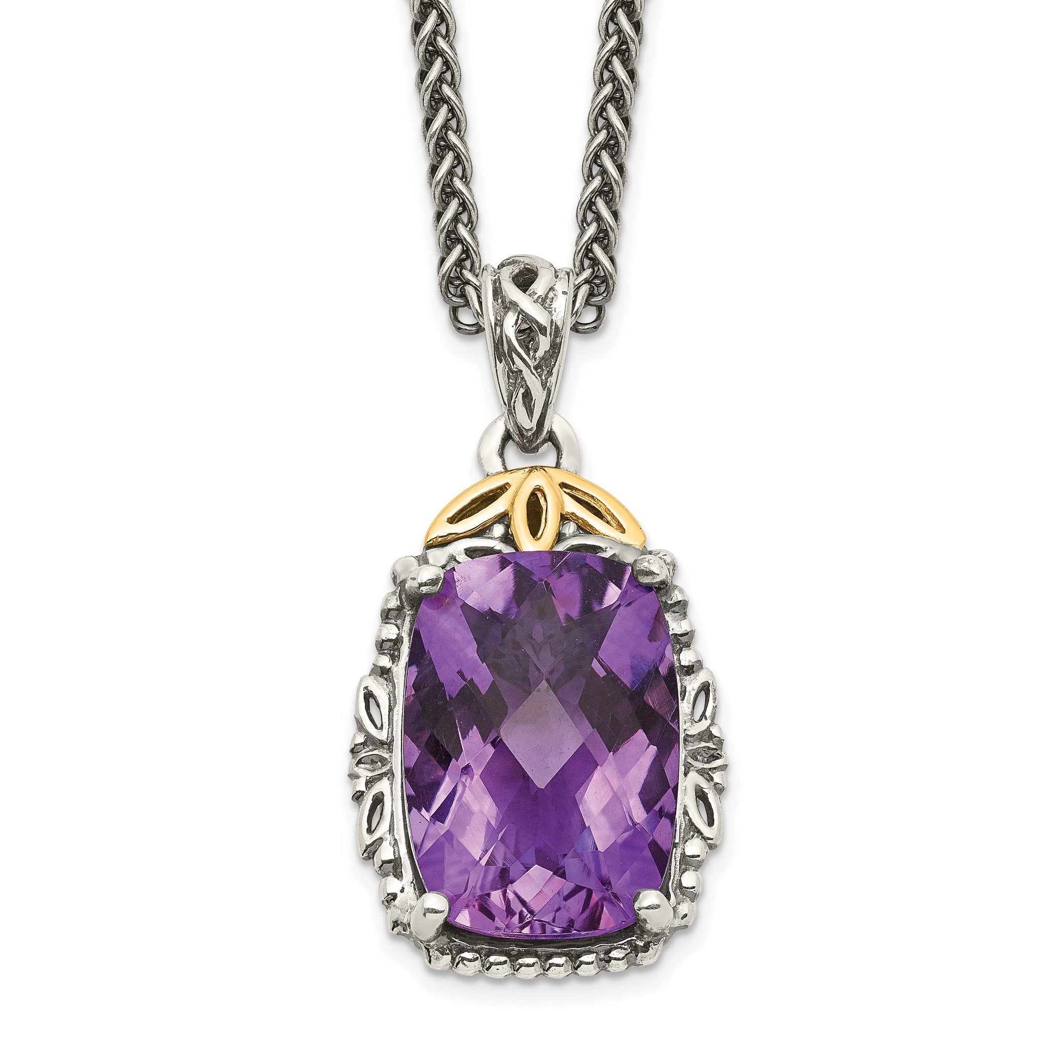 Shey Couture Sterling Silver with 14K Accent 18 Inch Antiqued Cushion Amethyst Necklace Main image
