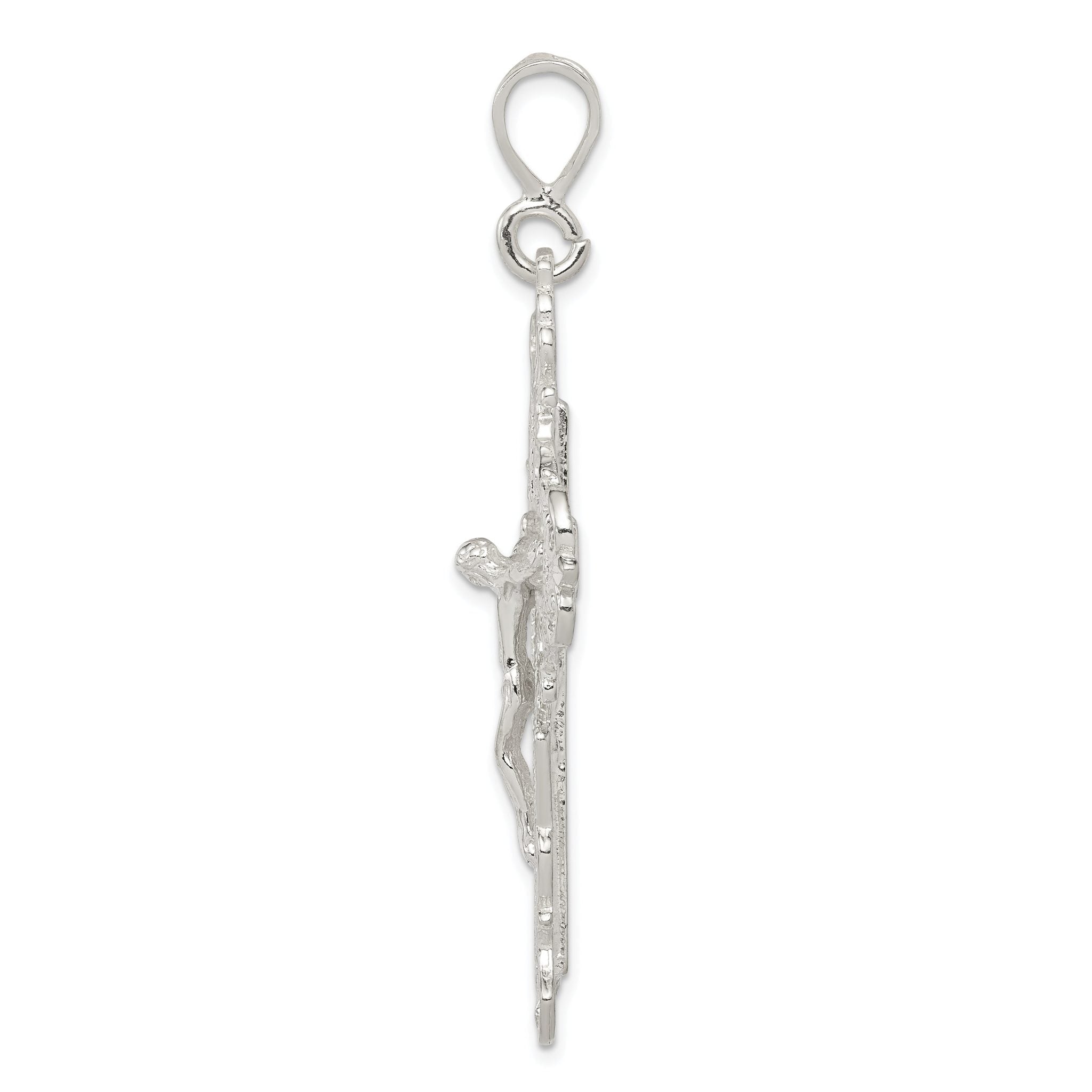 Sterling Silver 925 Crucifix Pendant with Polished Diamond-Cut Finish Secondary image