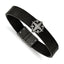 Stainless Steel Brushed Antiqued White Bronze-plated Compass Black Leather Bracelet for Men