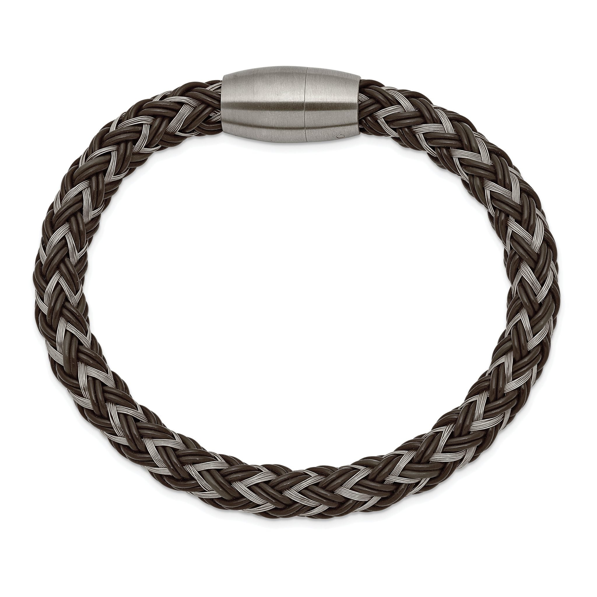 Stainless Steel Brushed Braided Wire and Brown Rubber Bracelet for Men Secondary image